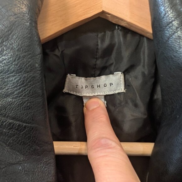 Topshop Faux Leather Moto Jacket Black Size 6 Vintage Style Full Zip - Picture 4 of 13